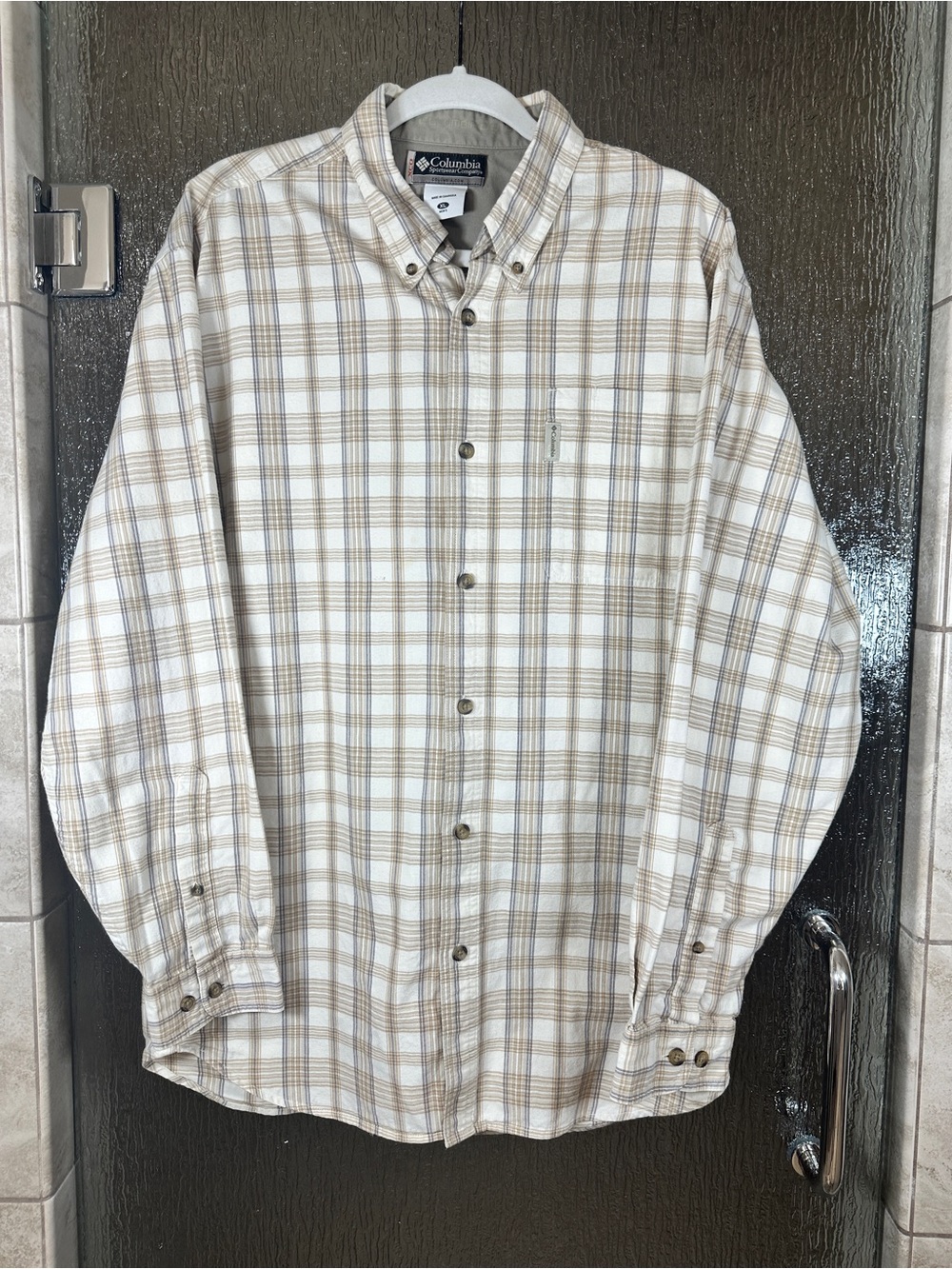 Columbia Men's Cream, Brown & Gray Plaid Button-Down Shirt XL